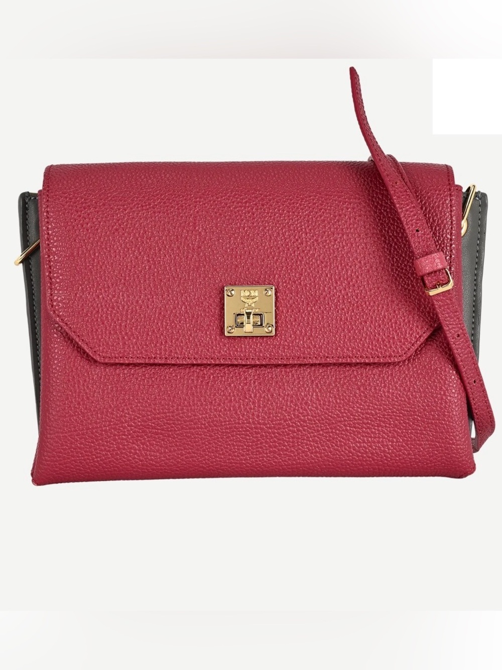 MCM Milla Leather Crossbody Bag /Clutch Two-tone Dark Fuchsia & Grey Side Panels